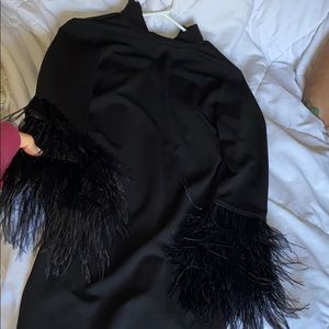 Black feather sleeve dress